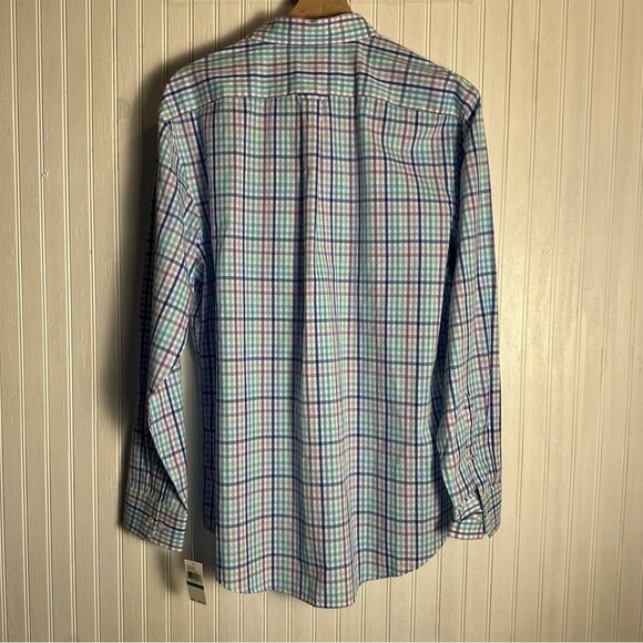 Izod Purple Blue Check Plaid Long Sleeve Collared Button Down Shirt NEW - Picture 7 of 7